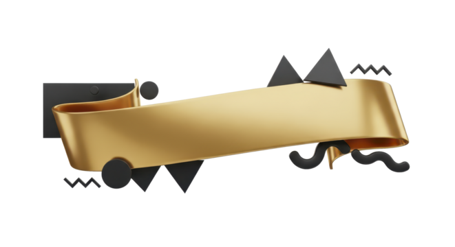 Golden Ribbon Banner with Geometric Accents for Modern Design Projects