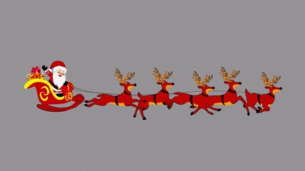 Santa Claus on a sleigh and his 5 Reindeers one after one Transparent Loop - Powered by Adobe