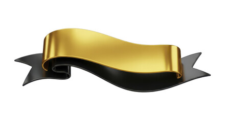 Elegant wavy golden and black ribbon banner scroll for titles and text, isolated on a white background. A luxurious 3D rendered design element
