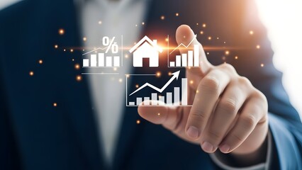 Real estate investment growth concept with man touching hologram interface