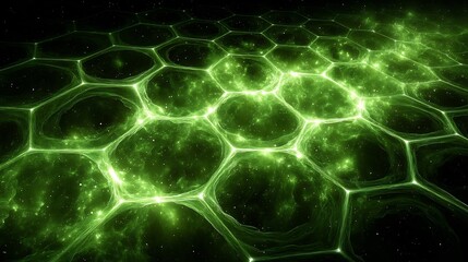 Abstract Green Hexagonal Grid with Glowing Cells.