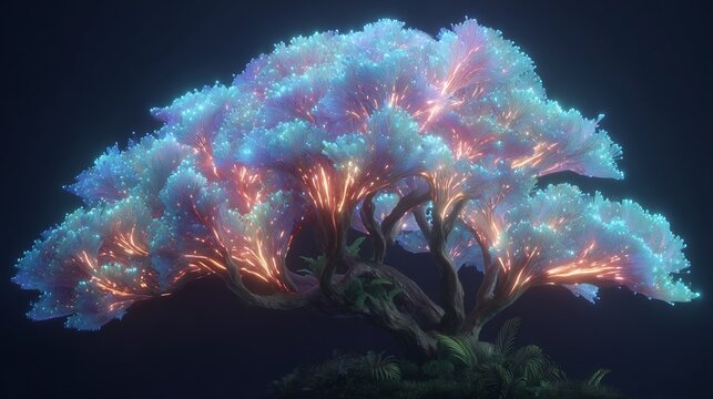 Enchanting Bioluminescent Tree in Mystical Forest. - Powered by Adobe