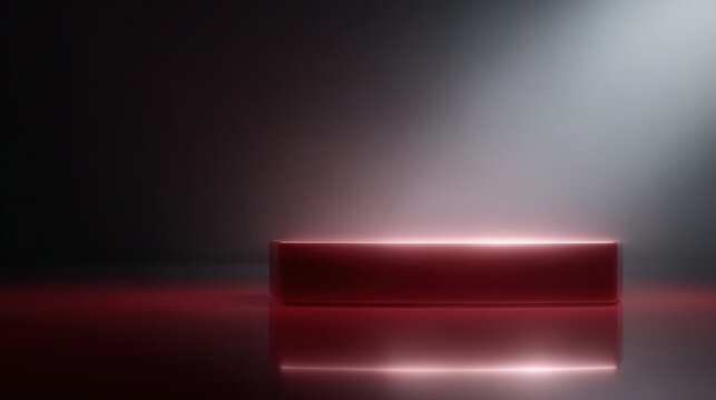 dark red 3D podium with glowing highlights, reflective surface, futuristic and sleek environment