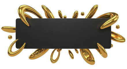 Dynamic golden abstract shapes elegantly surround a sleek black banner, creating a luxurious and vibrant concept for modern design or special event promotions