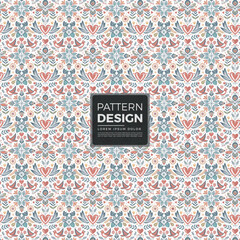 Folkloric repeating pattern with birds hearts flowers and leaves.