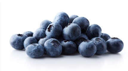juicy blueberries stacked together, isolated on white background, crisp studio lighting, clipping-path ready
