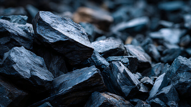 Extreme Macro Shot Of Rough Dark Bituminous Coal Pile Texture