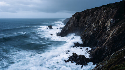 Obraz premium Moody Cinematic Photography Of Severe Coastal Erosion Cliff Face