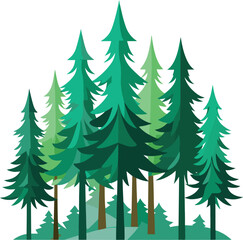 Obraz premium Mountain Pine Tree Forest Art on White Background