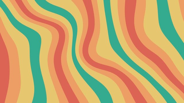 Retro wavy stripes background with warm color palette and psychedelic groovy vibe perfect for