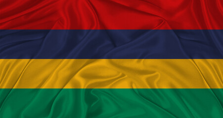 Mauritian flag with fabric texture. Realistic flag of Mauritius waving, National flag