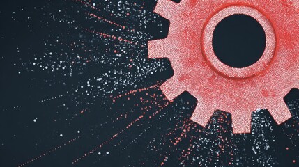 Abstract Red Gear with Scattered Particles