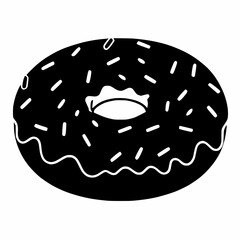 Black and white Donut with sprinkles simple isolated drawing icon logo video-game asset 