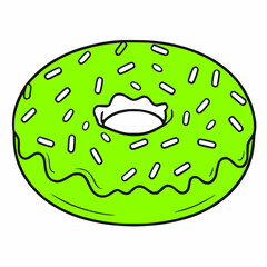 Frosted Lime Green Donut with sprinkles simple isolated white background drawing icon logo video-game asset