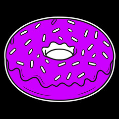Frosted Purple Donut with sprinkles simple isolated black background drawing icon logo video-game asset 
