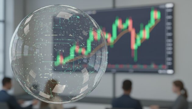 Digital bubble with trading chart in conference room symbolizing ai driven market analysis