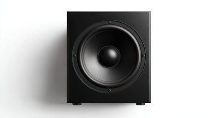 Obraz premium black bookshelf speaker, front view, isolated on white, high-detail and contemporary style, clipping path