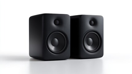 Obraz premium compact black bookshelf speaker, isolated on white background, realistic and minimalistic, clipping path