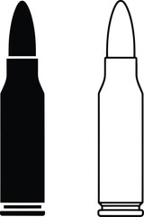 Two bullets shown in contrasting views a solid black and a white outline