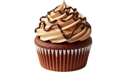 Decadent chocolate cupcake with swirled peanut butter frosting and chocolate drizzle