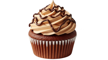 Decadent chocolate cupcake with swirled peanut butter frosting and chocolate drizzle