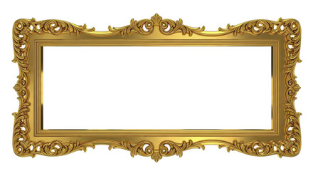 Ornate golden rectangular frame with intricate filigree embellishments, perfect for artistic displays or elegant photo presentations