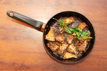 Kerala Unakkameen Fry in Pan, Traditional Spicy Dry Fish Dish
