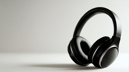 wireless over-ear headphones, black leather, isolated on white background, sleek design, clipping path