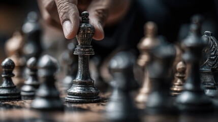 Hand moving king piece in strategic board game