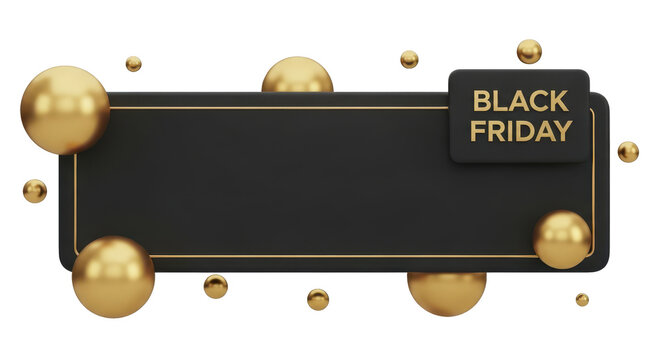 Elegant Black Friday sale announcement with golden spheres and a blank customizable space for promotional text