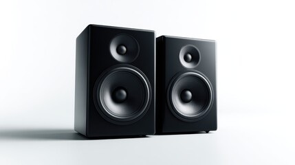 Fototapeta premium modern black bookshelf speaker, clean white background, realistic detail, clipping path