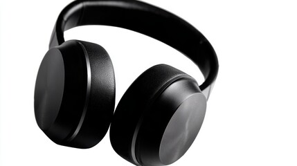 black contemporary wireless headphones, oversized soft ear pads, integrated buffer column speakers