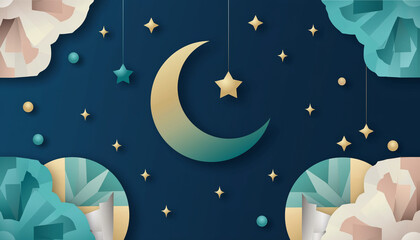 Celebrate Ramadan with this stunning crescent moon and star design, perfect for adding a touch of elegance to your holiday greetings and decorations