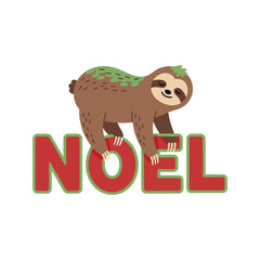 Naklejka premium Festive Sloth Hanging on Noel Letters for Christmas Celebration.