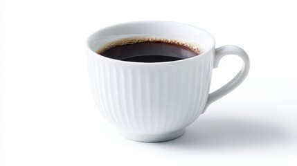 Obraz premium white mug with hot black coffee, studio lighting, pure white backdrop, sharp edges for easy clipping