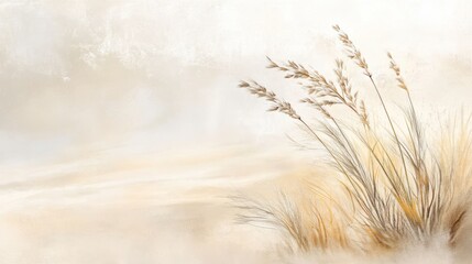 Painting of a plant with long stems and green leaves on a light background