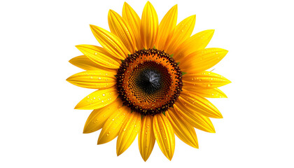 Fototapeta premium A bright sunflower with yellow petals and a dark center, isolated on a black background