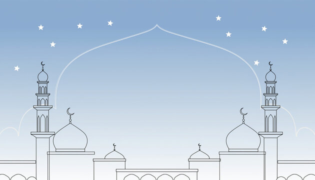 Elegant mosque line art with stars, perfect for Ramadan greetings and Islamic designs, conveying peace and serenity for various cultural projects