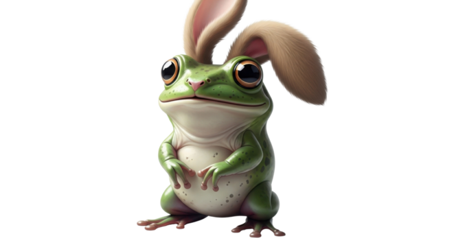 Cute frog wearing bunny ears isolated PNG with Transparent Background