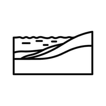 Geological cross section icon showing sedimentary rock layer structure and water surface