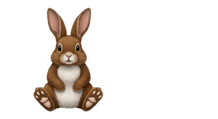 Cute brown bunny sitting upright isolated PNG with Transparent Background