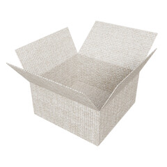 Textured Cardboard Open Shipping Box Mockup Isolated on a transparent  Background. Empty Square Delivery Packaging Container Ready for Product Insertion, E-commerce Logistics, 3D Render.