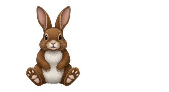 Cute brown bunny sitting upright isolated PNG with Transparent Background