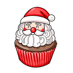 Cute Santa Cupcake Christmas Illustration – Holiday Dessert Clipart