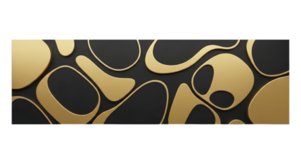 Luxurious 3D golden organic shapes create a modern abstract pattern on a deep black background. Ideal for elegant decorative art, stylish interiors, or sophisticated digital use
