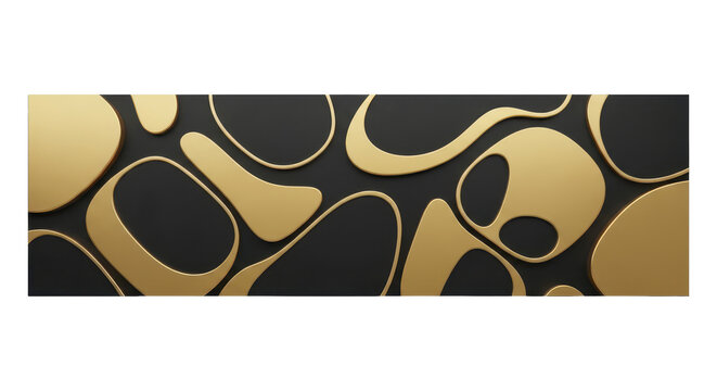 Luxurious 3D golden organic shapes create a modern abstract pattern on a deep black background. Ideal for elegant decorative art, stylish interiors, or sophisticated digital use