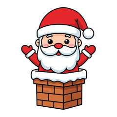 Santa Claus Emerging From Brick Chimney Cartoon Illustration