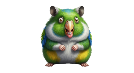 Cute hybrid animal with features of a hamster and a parrot isolated PNG with Transparent Background
