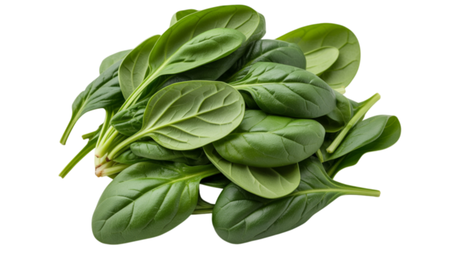 Fresh raw spinach leaves isolated on transparent background