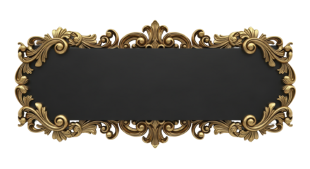Ornate golden baroque frame with a blank black rectangular space for text and design